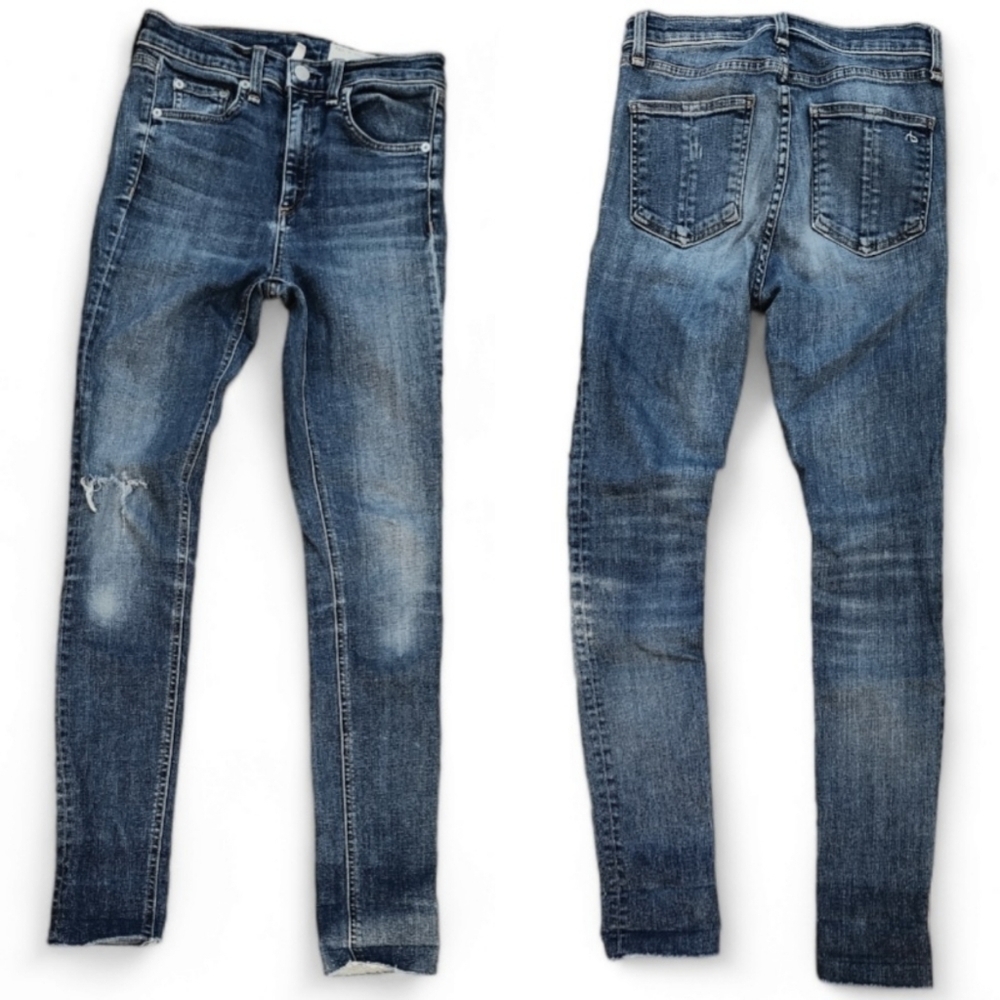 Rag & Bone High Rise Skinny Jeans El Cut Hem Distressed Raw Hem
